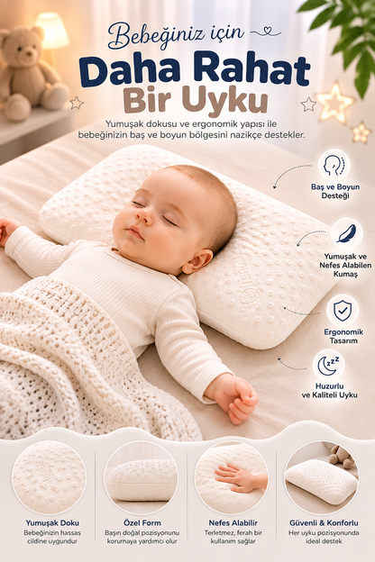 Bebek Yastığı Ergonomik Yumuşak Nefes Alabilir Konforlu Uyku Destekleyici Çocuk Yastığı