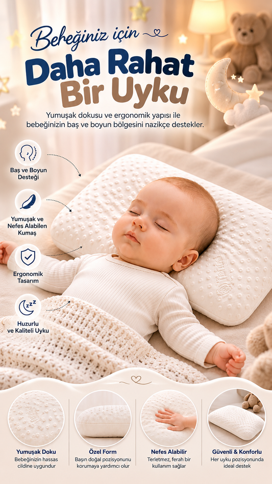 Bebek Yastığı Ergonomik Yumuşak Nefes Alabilir Konforlu Uyku Destekleyici Çocuk Yastığı